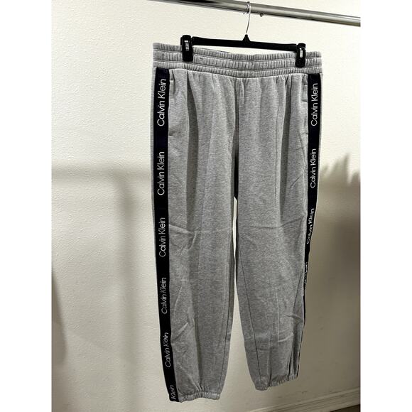 Calvin Klein Performance Womens Eco Fleece Logo Stripe Grey Heather Pants 2XL - Picture 3 of 7